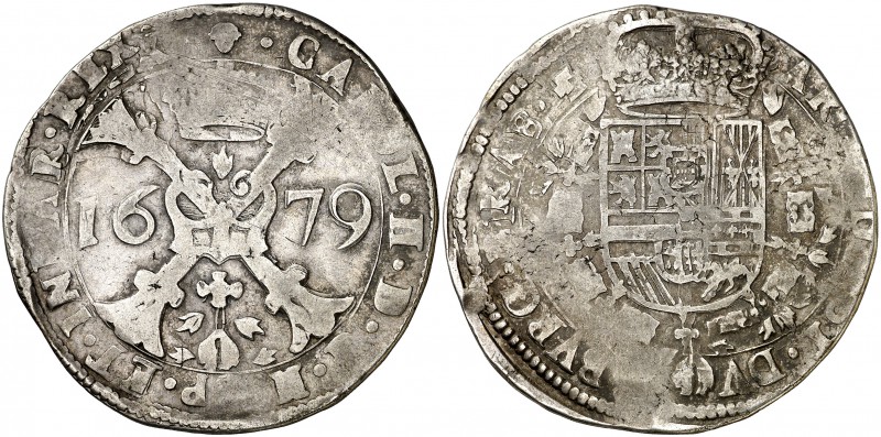 1679. Carlos II. Bruselas. 1 patagón. (Vti. 417) (Vanhoudt 698.BS). 27,63 g. MBC...