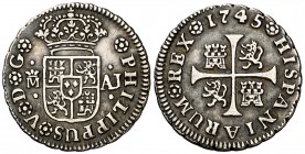 1745. Felipe V. Madrid. AJ. 1/2 real. (Cal. 1802). 1,39 g. Bonita pátina. EBC-.