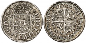 1733. Felipe V. Sevilla. PA. 1 real. (Cal. 1720). 2,96 g. Leves manchitas. (EBC-).