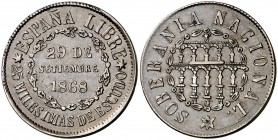 1868. Gobierno Provisional. Segovia. 25 milésimas de escudo. (Cal. 23). 6,12 g. Escasa. MBC+.