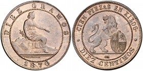 1870. Gobierno Provisional. Barcelona. . 10 céntimos. (Cal. 24). 9,56 g. Atractiva. EBC.