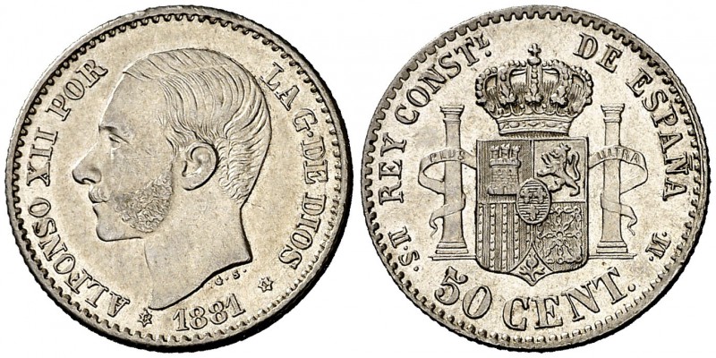 1881*81. Alfonso XII. MSM. 50 céntimos. (Cal. 64). 2,48 g. Bella. Escasa así. EB...