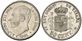 1881*81. Alfonso XII. MSM. 50 céntimos. (Cal. 64). 2,48 g. Bella. Escasa así. EBC+.