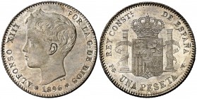 1896*1896. Alfonso XIII. PGV. 1 peseta. (Cal. 41). 5 g. Leves marquitas. Bella. S/C.