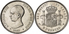 1889*1889. Alfonso XIII. MPM. 5 pesetas. (Cal. 14). 24,93 g. Limpiada. (EBC).