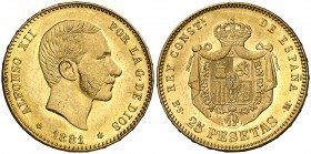 1881*1881. Alfonso XII. MSM. 25 pesetas. (Cal. 14). 8,07 g. Bella. EBC+.