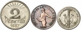 1937. Asturias y León. 50 céntimos, 1 y 2 pesetas. (Cal. 4). 3 monedas, serie completa. MBC+/EBC.