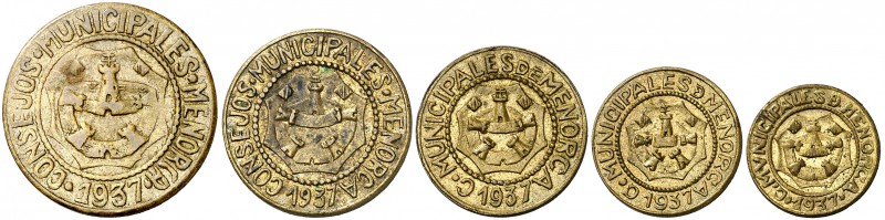 1937. Menorca (Baleares). 5, 10 y 25 céntimos, 1 y 2,50 pesetas. (Cal. 12). 5 mo...