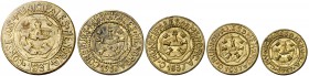 1937. Menorca (Baleares). 5, 10 y 25 céntimos, 1 y 2,50 pesetas. (Cal. 12). 5 monedas, serie completa. MBC+/EBC.