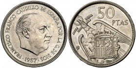 1957*68. Estado Español. 50 pesetas. (Cal. 21). 12,29 g. Rara. Proof.