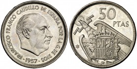 1957*69. Estado Español. 50 pesetas. (Cal. 22). 12,52 g. Rara. Proof.