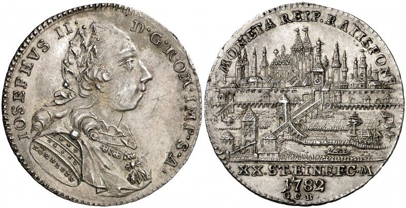 1782. Alemania. Ratisbona. José II. Ciudad libre de Regensburg. GCB. 1/2 taler. ...