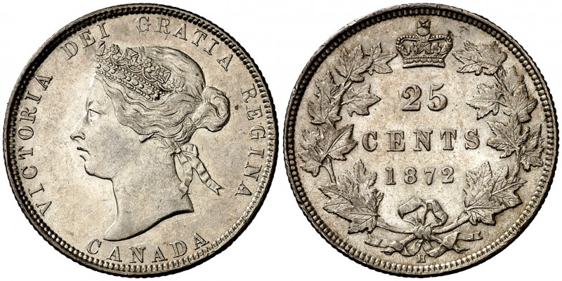1872. Canadá. Victoria. 25 centavos. (Kr. 5). 5,82 g. AG. Muy bella. Brillo orig...