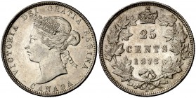 1872. Canadá. Victoria. 25 centavos. (Kr. 5). 5,82 g. AG. Muy bella. Brillo original. Escasa así. EBC+.
