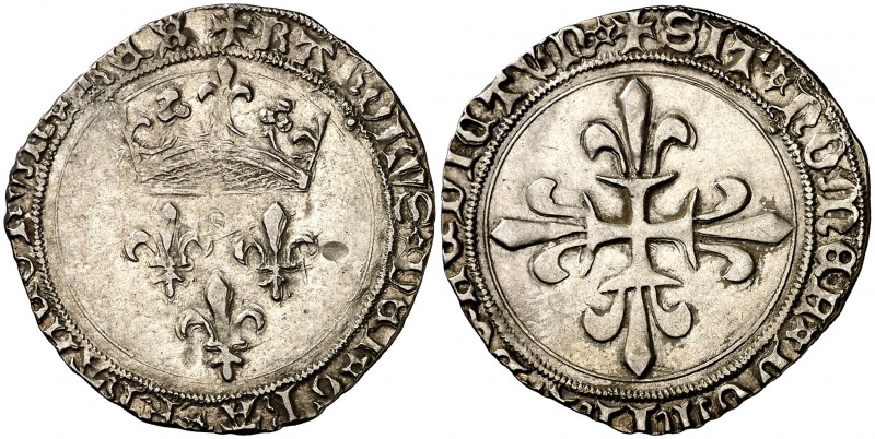 Francia. Carlos VII (1422-1461). Montpellier. Gros de Roi. (D. 518A). 3,46 g. AG...