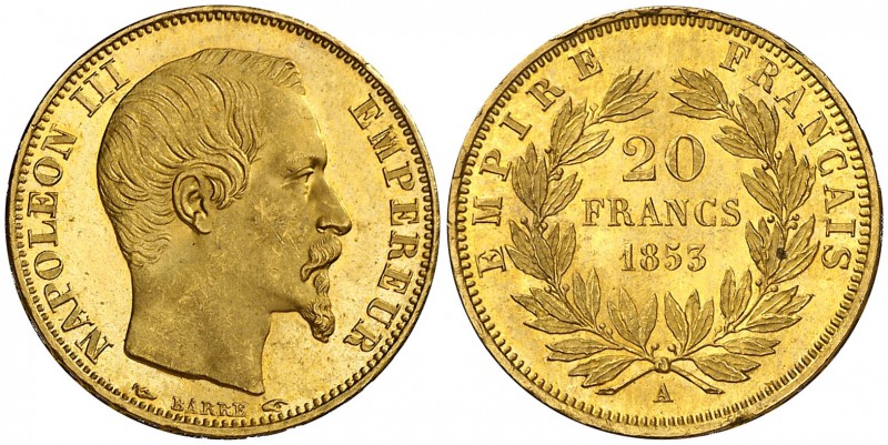 1853. Francia. Napoleón III. A (París). 20 francos. (Fr. 573) (Kr. 781.1). 6,46 ...