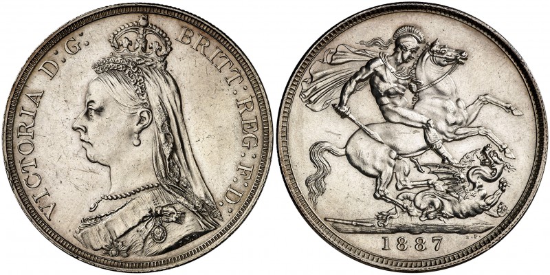 1887. Inglaterra. Victoria. 1 corona. (Kr. 765). 28,29 g. AG. Bella. Escasa así....