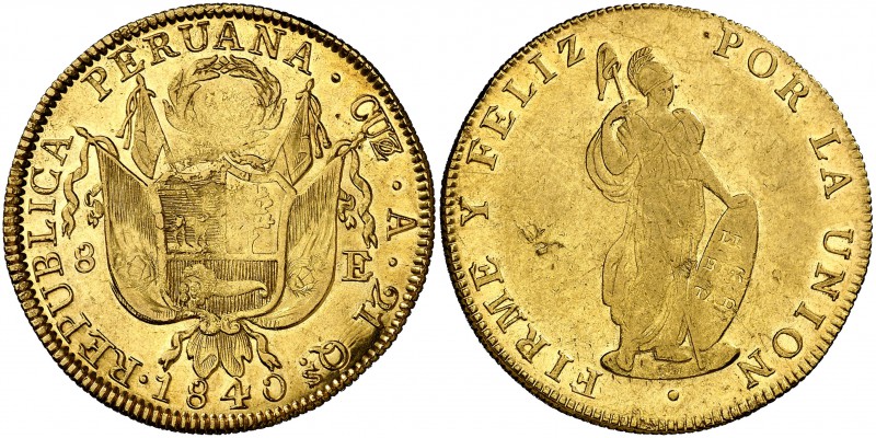 1840. Perú. Cuzco. A. 8 escudos. (Fr. 63) (Kr. 148.3). 26,99 g. AU. Leves marqui...