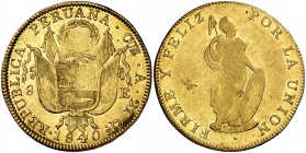 1840. Perú. Cuzco. A. 8 escudos. (Fr. 63) (Kr. 148.3). 26,99 g. AU. Leves marquitas. Brillo original. Escasa. (EBC-).
