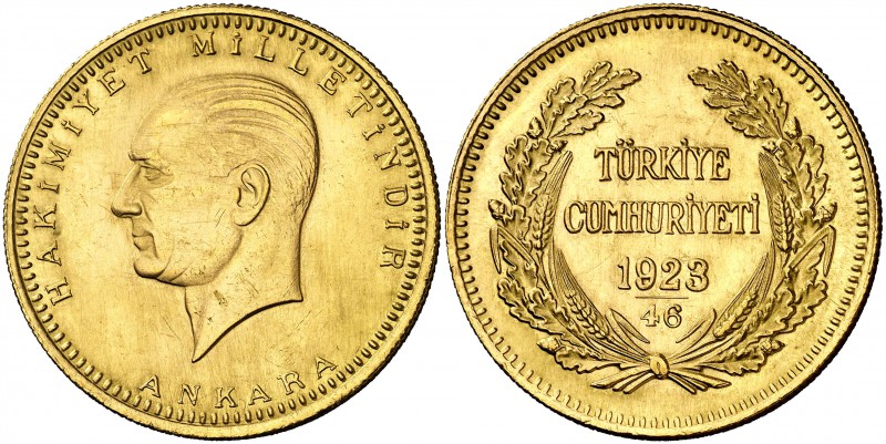 Año 46 (1969). Turquía. Ankara. 500 kurush. (Fr. 203) (Kr. 859). 36,02 g. AU. S/...