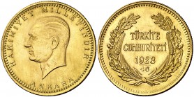 Año 46 (1969). Turquía. Ankara. 500 kurush. (Fr. 203) (Kr. 859). 36,02 g. AU. S/C-.