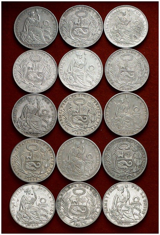 1923-1934. Perú. Lima. 1 sol. Lote de 60 monedas. Imprescindible examinar. BC+/M...