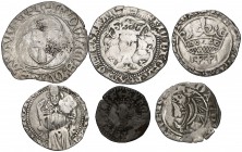 Lote formado por seis monedas medievales europeas de vellón y plata. A examinar. BC/MBC.