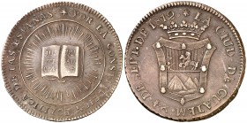 1812. Fernando VII. Guatemala. Proclamación de la Constitución. Medalla. (V. 299) (V.Q. 14195) (Ruiz Trapero 436). 6,93 g. 27 mm. Plata. Rayitas de ac...
