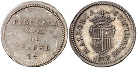 1833. Isabel II. Mallorca. Medalla de Proclamación. (Ha. 28). 3,53 g. 22 mm. Plata. Golpecitos. Escasa. MBC+.