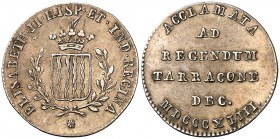 1833. Isabel II. Tarragona. Medalla de Proclamación. (Ha. 33). 2,43 g. 21 mm. Plata. Escasa. MBC+.