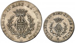 1833. Isabel II. Girona. (Ha. 11 y 12). Plata. Lote de 2 medallas de Proclamación, de módulos 19 y 25 mm. Escasas. MBC+/EBC.