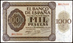1936. Burgos. 1000 pesetas. (Ed. D24a). 21 de noviembre. Serie B. Raro. MBC+.
