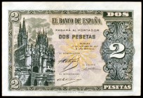 1937. Burgos. 2 pesetas. (Ed. D27). 21 de octubre. Serie A. Raro. EBC+.