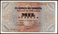 1938. Burgos. 1000 pesetas. (Ed. D35). 20 de mayo. Serie A. Raro. MBC+.