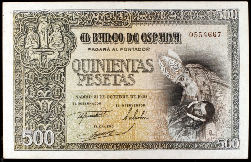 1940. 500 pesetas. (Ed. D45). 21 de octubre, El Entierro del Conde Orgaz. Raro. ...