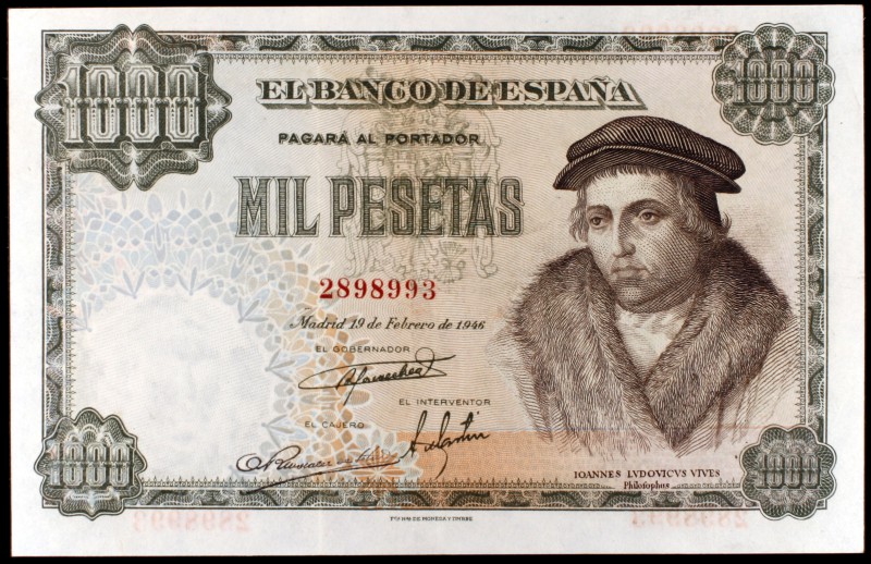 1946. 1000 pesetas. (Ed. D54). 19 de febrero, Vives. Leve doblez, pero buen ejem...