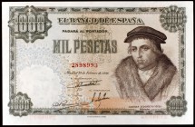1946. 1000 pesetas. (Ed. D54). 19 de febrero, Vives. Leve doblez, pero buen ejemplar con todo el apresto. Raro. EBC-.