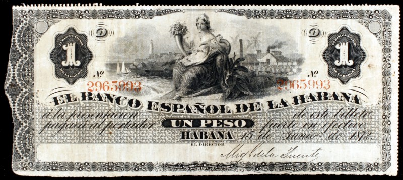 1872. El Banco Español de la Habana. 1 peso. (Ed. CU48). 15 de junio. Escaso. MB...