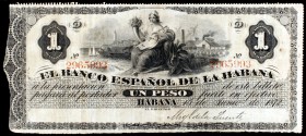 1872. El Banco Español de la Habana. 1 peso. (Ed. CU48). 15 de junio. Escaso. MBC.