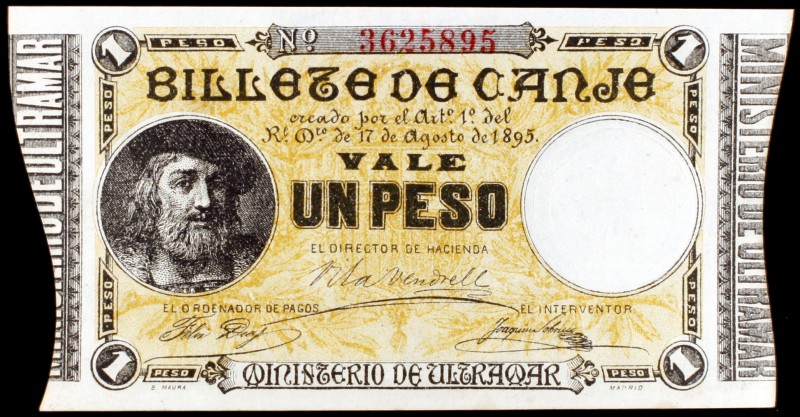 1895. Puerto Rico. Ministerio de Ultramar. 1 peso. (Ed. PR6). 17 de agosto. Esca...