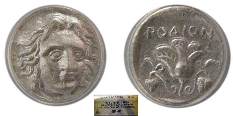 ISLANDS off CARIA, Rhodes. 304-275 BC. AR Didrachm (6.54 gm; 19 mm). ANACS EF-40...
