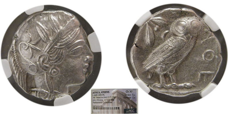 ATTICA, Athens. 440-404 BC. Silver Tetradrachm (17.13 gm; 23 mm). NGC Choice XF....