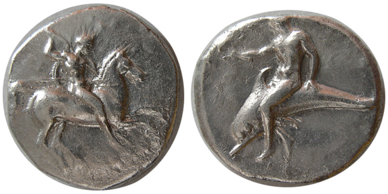 CALABRIA, Tarentum. Ca. 280-228 BC. AR Nomos (7.73 gm; 21 mm). Nude rider on hor...