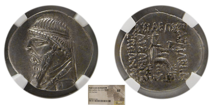 KINGS of PARTHIA. Mithradates II. 121-91 BC. AR Drachm. NGC-XF. Ecbatana mint. D...