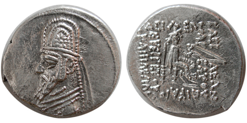 KINGS of PARTHIA. Gotarzes I. 91-87 BC. AR Drachm (3.84 gm; 19 mm). Rhagai mint....