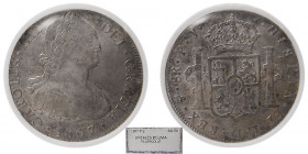 BOLIVIA, 1807 PJ. 8 Reales. Pillar dollar. PCI-AU-50.