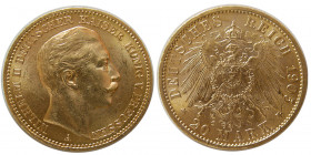 GERMANY, Prussia. Wilhelm II. 1905-A. Gold 20 Marks.