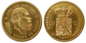 NETHERLANDS, William III. 1877. Gold 10 Gulden.