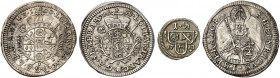 BAMBERG. - Bistum. Lothar Franz von Schönborn, 1693-1729. 
Lot von 3 Stück: 4 Kreuzer 1698, 1700, einseitiger Pfennig 1713, Nürnberg. Krug 364, 365, ...