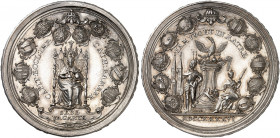 BAMBERG. - Bistum. Sedisvakanz 1746. 
Silbermedaille 1746 (von J. L. Oexlein, 44,5 mm). Thronender Kaiser Heinrich II. in Wappenkranz / Kaiser Heinri...